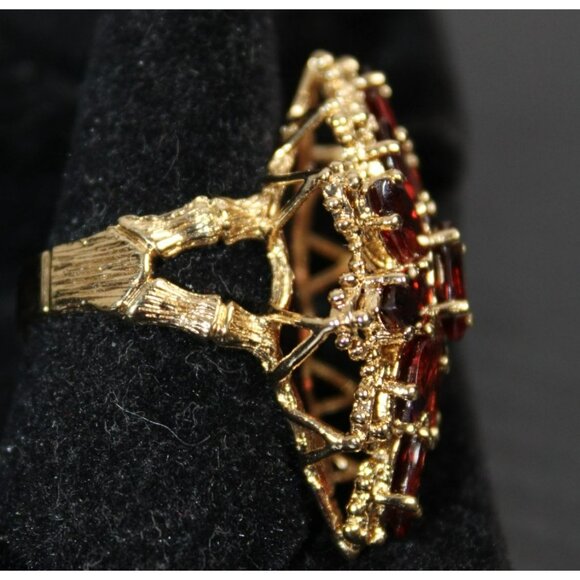 Vtg .925 Sterling Silver Red Garnet Crystal Vermeil Cocktail Ring W/Branching De - Picture 3 of 6